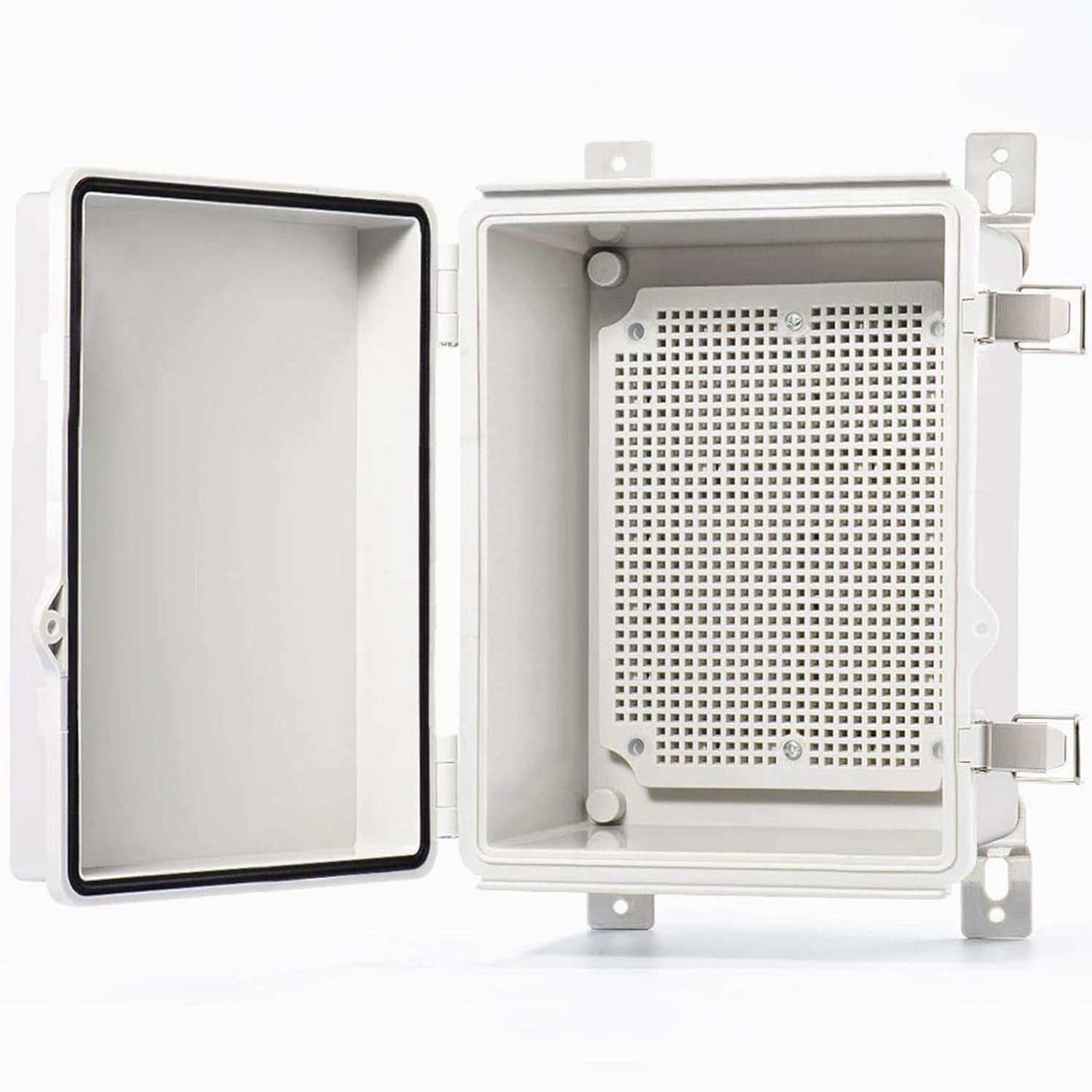 QILIPSU Waterproof Junction Box IP67 Outdoor Plastic Electrical Project Enclosure Weatherproof with Mounting Plate, Wall Brackets, Hinged Grey Cover 16.1"X12.2"X7.1"