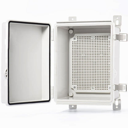 QILIPSU Waterproof Junction Box IP67 Outdoor Plastic Electrical Project Enclosure Weatherproof with Mounting Plate, Wall Brackets, Hinged Grey Cover 16.1"X12.2"X7.1"