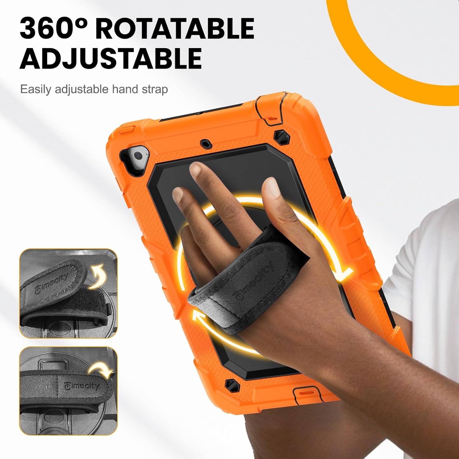 Timecity for Ipad Mini 5Th/4Th Generation Case 7.9'', for Ipad Mini 5/ Mini 4, Heavy Duty with Screen Protector, Kickstand Hand/Shoulder Strap Pencil Holder- Orange