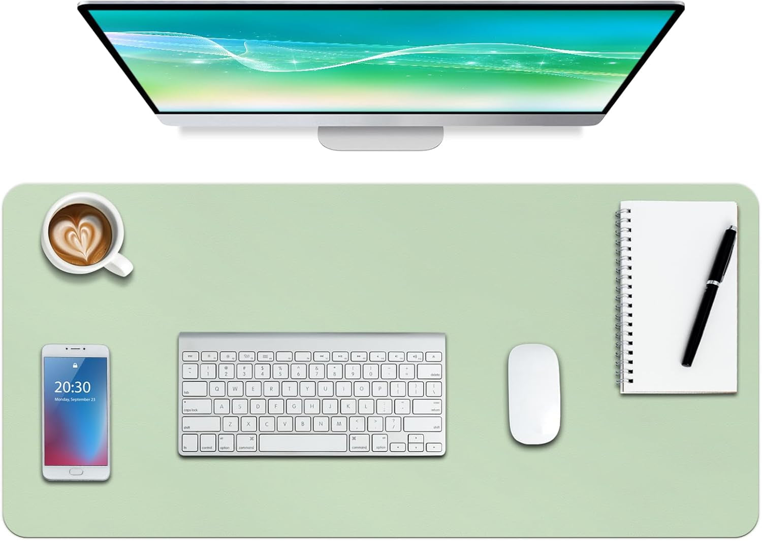 Boutilon Leather Desk Pad Protector,Non-Slip Mouse Pad,Laptop Desk Pad,Office Mouse Mat,Waterproof Leather Desk Blotter,Desk Writing Pad for Office and Home (M-Green,30"X14")