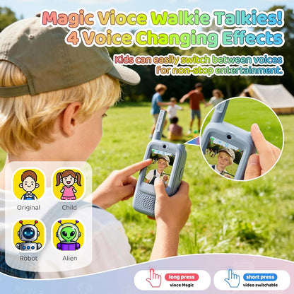 Video Walkie Talkies for Kids, 2 Pack Rechargeable Kids Walkies Talkies with Video Call & Voice Changer, Boys Girls Toys Ages for 3-12, Family Games, Indoor Outdoor Play and Camping(Blue & Pink)