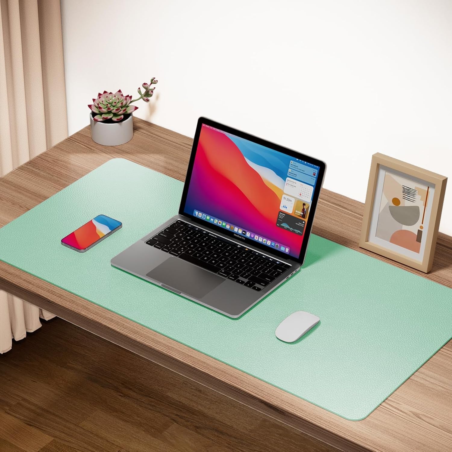 Boutilon Leather Desk Pad Protector,Non-Slip Mouse Pad,Laptop Desk Pad,Office Mouse Mat,Waterproof Leather Desk Blotter,Desk Writing Pad for Office and Home (M-Green,30"X14")