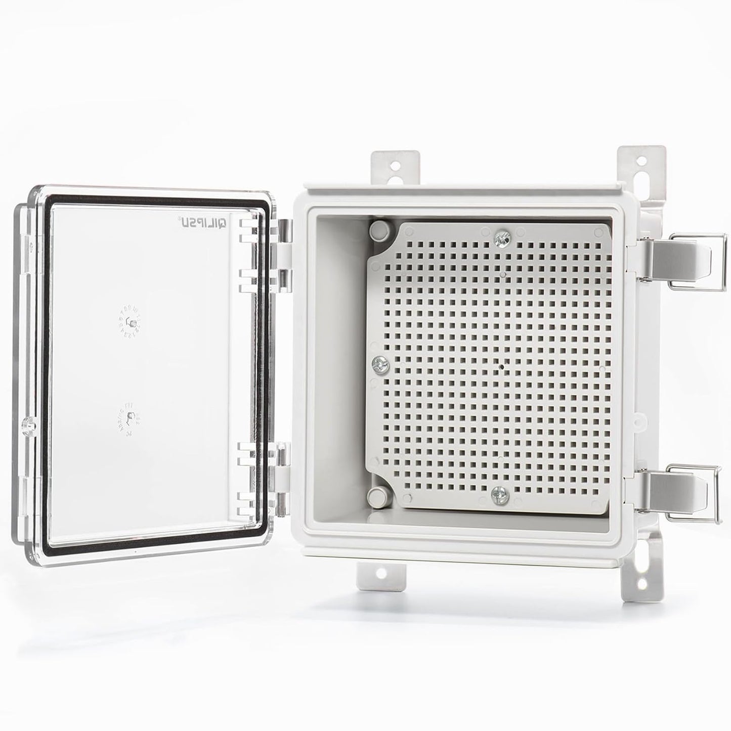 QILIPSU Waterproof Junction Box IP67 Outdoor Plastic Electrical Project Enclosure Weatherproof with Mounting Plate, Wall Brackets, Hinged Grey Cover 16.1"X12.2"X7.1"