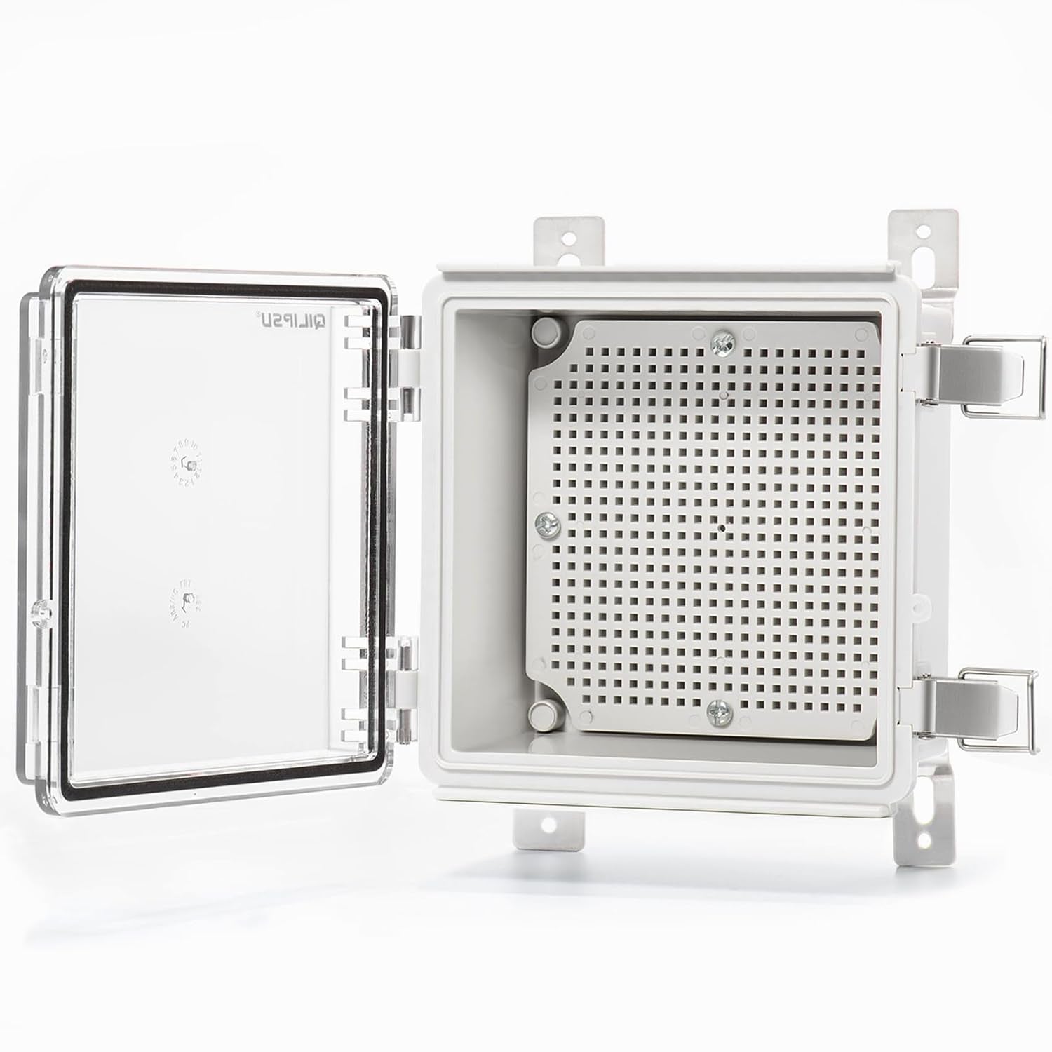QILIPSU Waterproof Junction Box IP67 Outdoor Plastic Electrical Project Enclosure Weatherproof with Mounting Plate, Wall Brackets, Hinged Grey Cover 16.1"X12.2"X7.1"