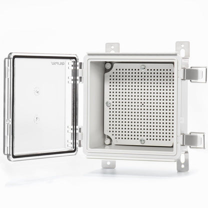 QILIPSU Waterproof Junction Box IP67 Outdoor Plastic Electrical Project Enclosure Weatherproof with Mounting Plate, Wall Brackets, Hinged Grey Cover 16.1"X12.2"X7.1"