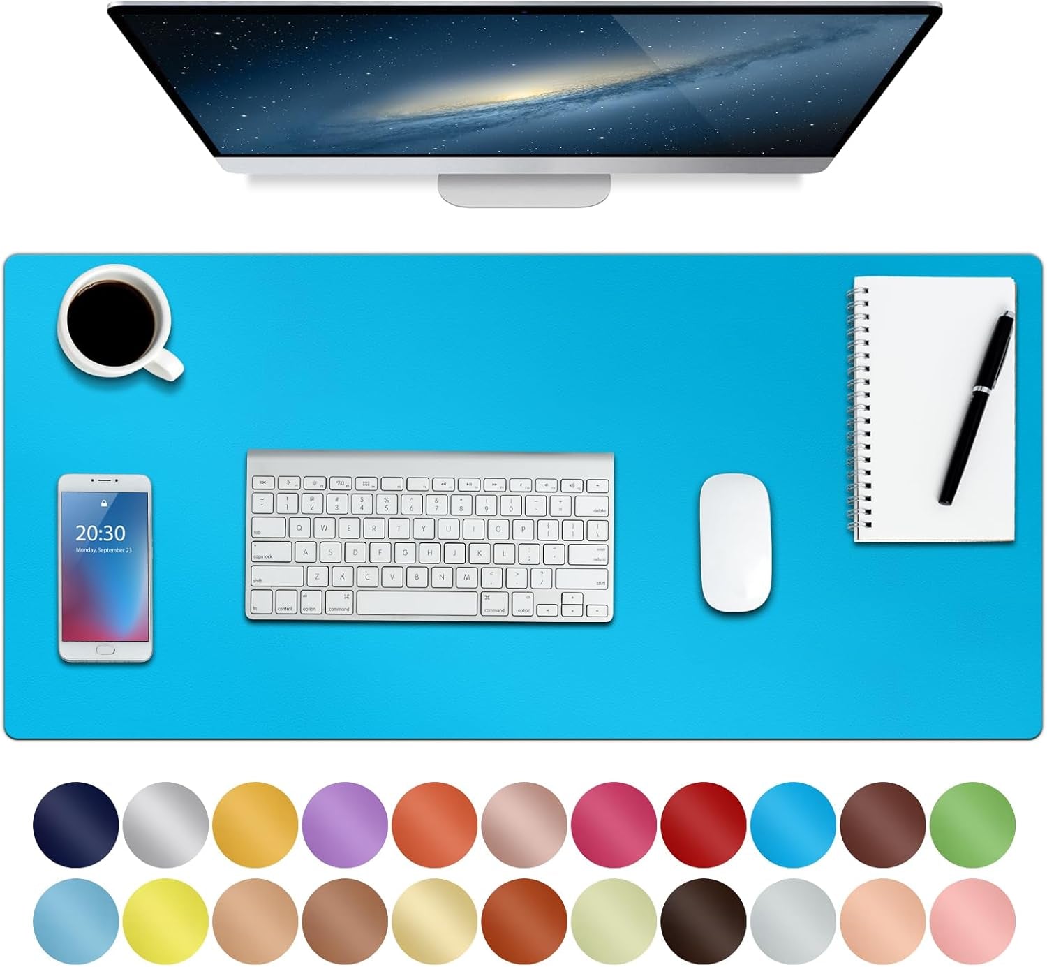 Boutilon Leather Desk Pad Protector,Non-Slip Mouse Pad,Laptop Desk Pad,Office Mouse Mat,Waterproof Leather Desk Blotter,Desk Writing Pad for Office and Home (M-Green,30"X14")